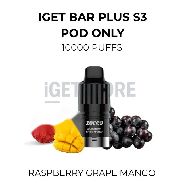 IGET Bar Plus S3 Pod Only 10000 Puffs – Raspberry Grape Mango